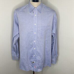 Vintage Burberry Button Down Shirt Long Slv Mens XL Blue Pinport Oxford 90s USA